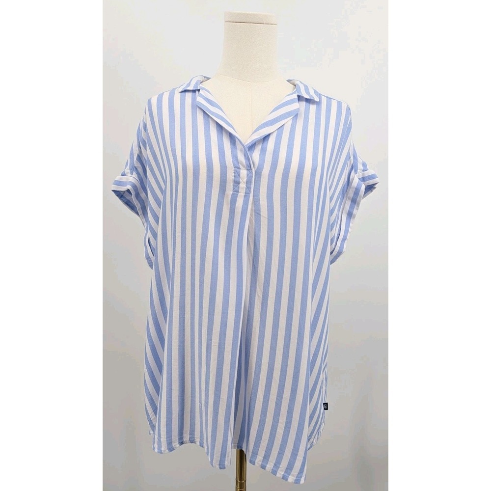 GAP‎ Ladies' Popover Blouse Blue White Stripes Size L Collared Coastal Beach